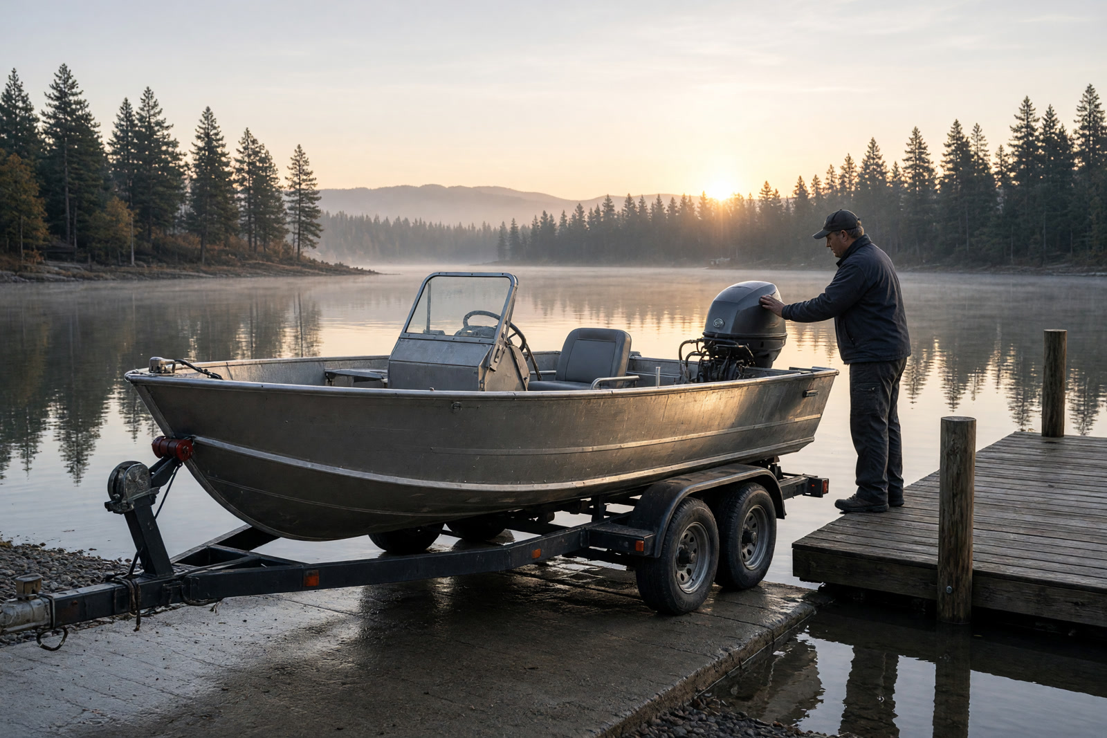 Marine outboard being serviced at a Southern Oregon boat ramp